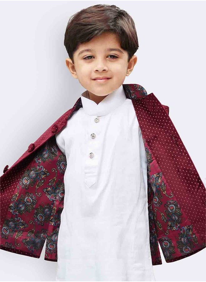 PRASHA - Boys' Maroon Velvet Nehru Jacket - Image 1