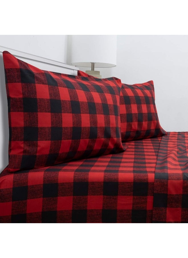 Sweet Home Collection 1800 Thread Count Sheet Set – Soft Egyptian Quality Brushed Microfiber Sheets – Luxury Bedding Set with Flat Sheet, Fitted Sheet, Pillow Cases, Twin, Buffalo Check Burgundy, Sheet Set  - Image 1