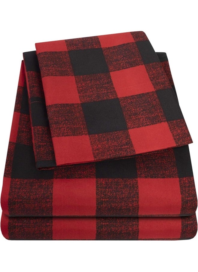 Sweet Home Collection 1800 Thread Count Sheet Set – Soft Egyptian Quality Brushed Microfiber Sheets – Luxury Bedding Set with Flat Sheet, Fitted Sheet, Pillow Cases, Twin, Buffalo Check Burgundy, Sheet Set  - Image 2