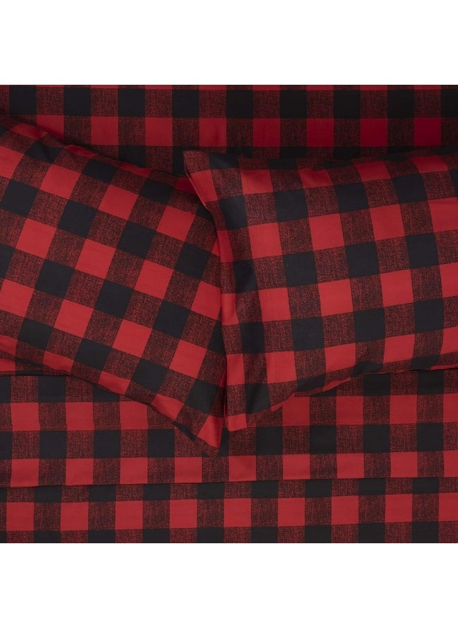 Sweet Home Collection 1800 Thread Count Sheet Set – Soft Egyptian Quality Brushed Microfiber Sheets – Luxury Bedding Set with Flat Sheet, Fitted Sheet, Pillow Cases, Twin, Buffalo Check Burgundy, Sheet Set  - Image 4