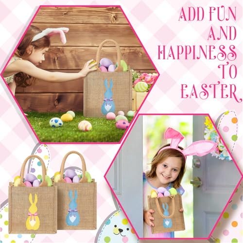 SilTriangle 3 Pcs Easter Burlap Bags Bunny Easter Basket Essentials Spring Egg Hunts Candy Gift Tote Bag for Kids Boys Girls Eggs Candy Hunting Carrying Daily Use Classic Colors - Image 3