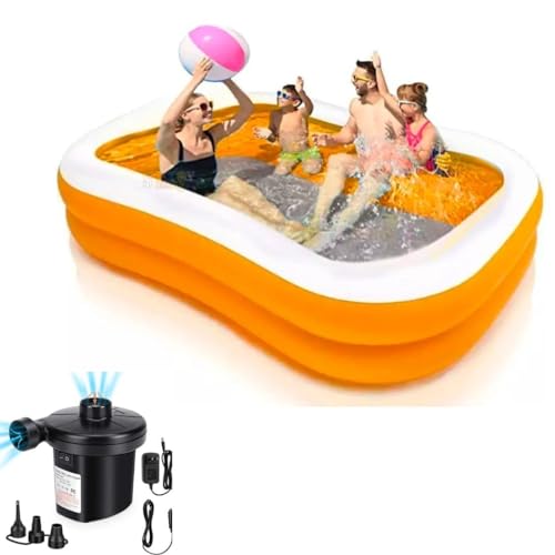 LONGMIRE 7 ft Portable Inflatable & Foldable Kids Swimming Pool with Heavy Air Pump Baby Bath Tub Water Pool for Kids and Adults Outdoor & Indoor Bathing Tub - Multicolor - Image 1