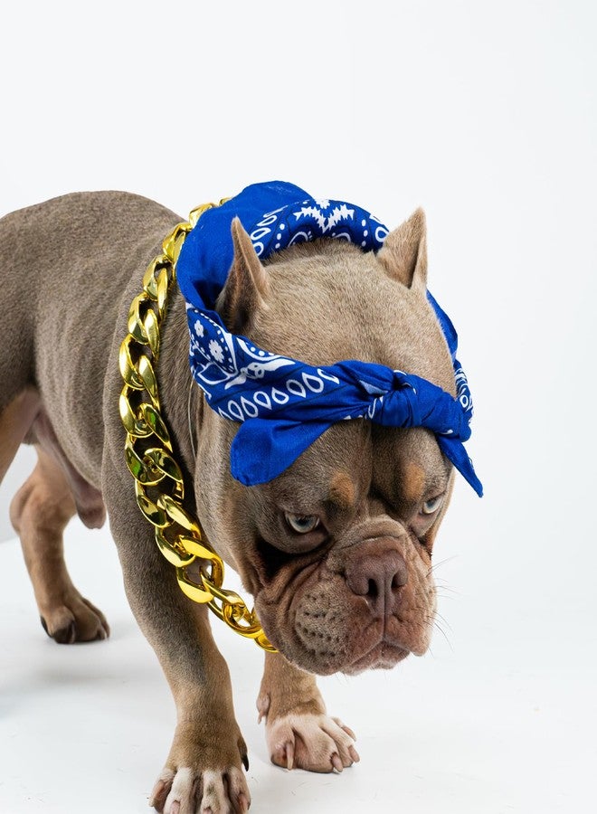Wodison 2Pack Dog Costume Set, Adjustable Gold Plated Dog Chain Collar and Headband Hip Hop Square Satin Head Scarf Head Cover Apparel Party Costume Cosplay Accessories for Medium Large Dogs(Blue) - Image 3