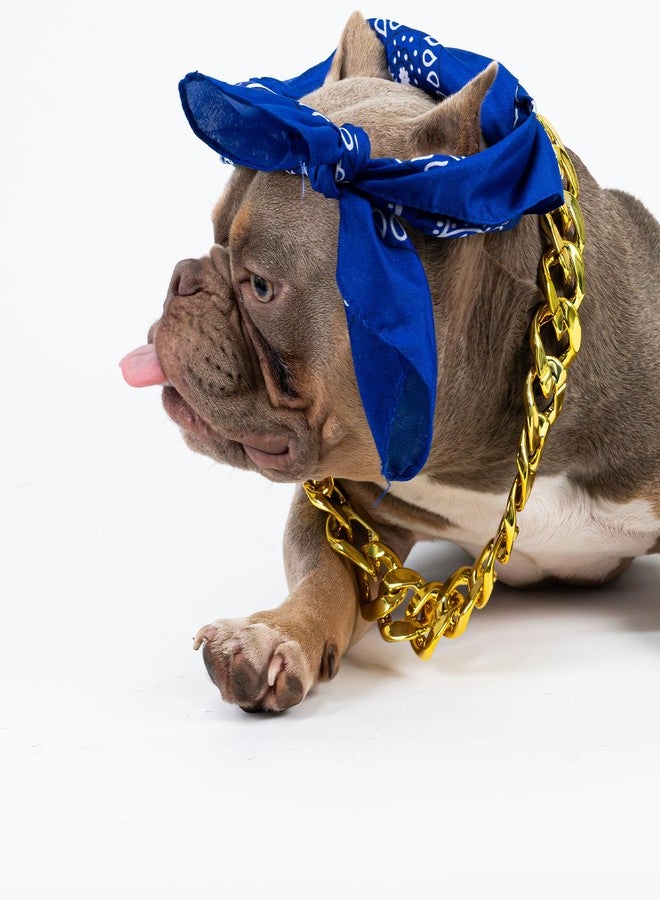 Wodison 2Pack Dog Costume Set, Adjustable Gold Plated Dog Chain Collar and Headband Hip Hop Square Satin Head Scarf Head Cover Apparel Party Costume Cosplay Accessories for Medium Large Dogs(Blue) - Image 2