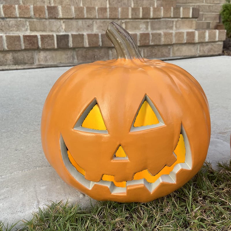 GameXcel Halloween Pumpkin JackoLantern - Jack O Lantern Decorations for Halloween - Round Lightened Pumpkin for Front Porch  Party  Front Door  Fireplace Mantle Decorations  9in Smile - Image 3