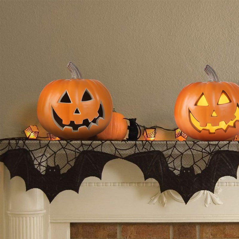 GameXcel Halloween Pumpkin JackoLantern - Jack O Lantern Decorations for Halloween - Round Lightened Pumpkin for Front Porch  Party  Front Door  Fireplace Mantle Decorations  9in Smile - Image 5