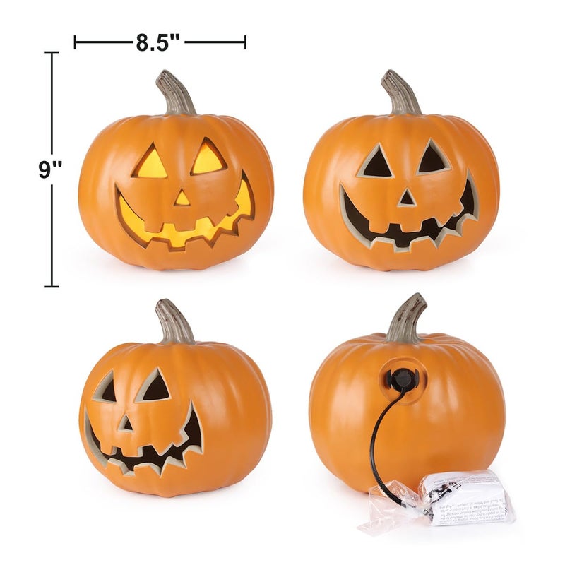 GameXcel Halloween Pumpkin JackoLantern - Jack O Lantern Decorations for Halloween - Round Lightened Pumpkin for Front Porch  Party  Front Door  Fireplace Mantle Decorations  9in Smile - Image 4