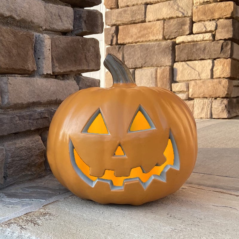GameXcel Halloween Pumpkin JackoLantern - Jack O Lantern Decorations for Halloween - Round Lightened Pumpkin for Front Porch  Party  Front Door  Fireplace Mantle Decorations  9in Smile - Image 1