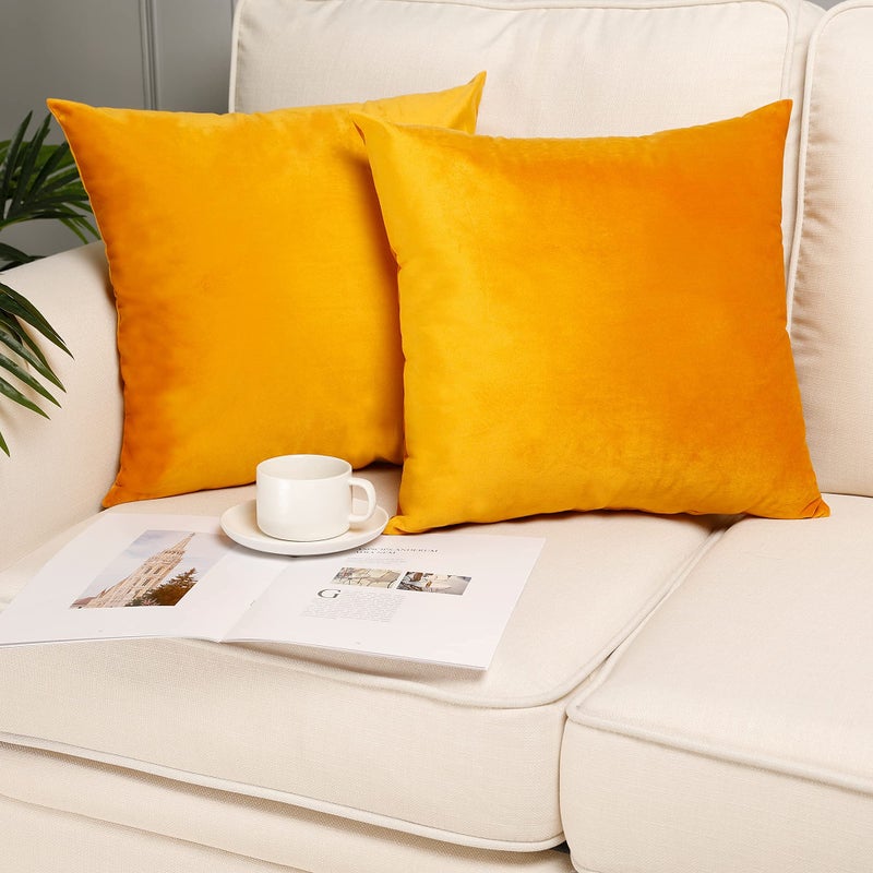 Mzpso Velvet Super Super Soft Soft Squarative Throw Throw Covers 18 × 18 بوصة مجموعة وسادة محددة لأريكة غرفة نوم 45 × 45 سم من 2 Orange Yellow