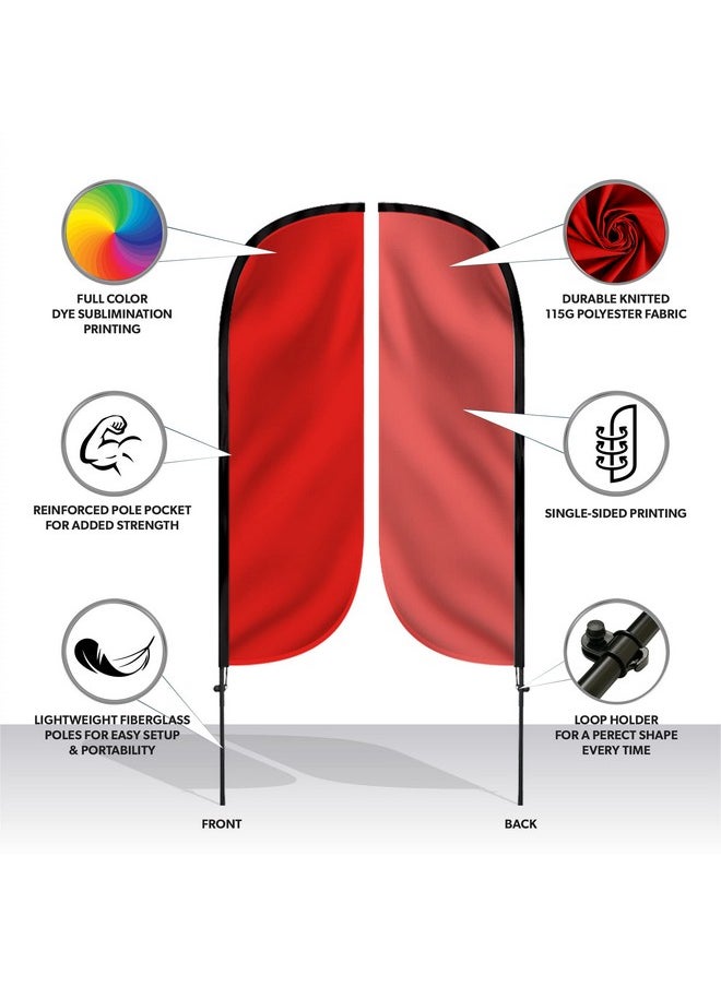 LookOurWay - Feather Flag Set 5Ft Tall Advertising Banner Flag With Pole Kit And Xstand For Business Promotion Solid Color Red - Image 1