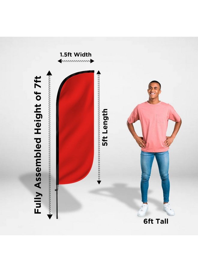 LookOurWay - Feather Flag Set 5Ft Tall Advertising Banner Flag With Pole Kit And Xstand For Business Promotion Solid Color Red - Image 1