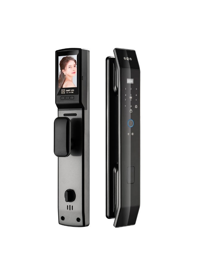 Smart WiFi Door Lock with 3D Face Unlock Fingerprint Access Keyless Entry IC Card Password App Control Voice Assistant Compatible Modern Aluminum Alloy Design for Wood and Steel Door, 6068 Lock Cylinder - Image 1