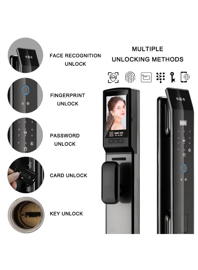 Smart WiFi Door Lock with 3D Face Unlock Fingerprint Access Keyless Entry IC Card Password App Control Voice Assistant Compatible Modern Aluminum Alloy Design for Wood and Steel Door, 6068 Lock Cylinder - Image 2