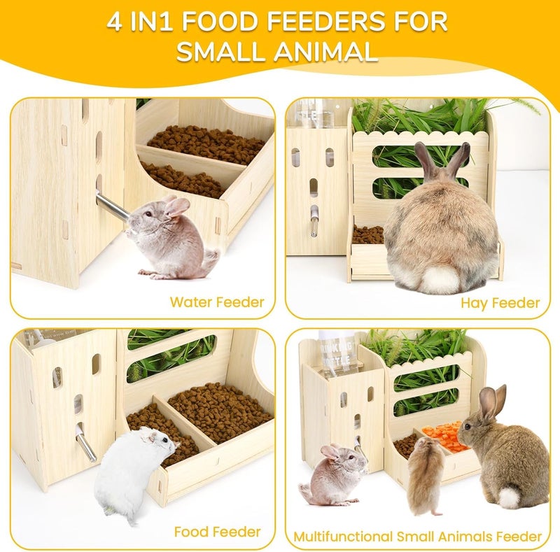 KASTWAVE Wooden Small Animal Hay Feeder with Water Bottle and Food Divider – Durable Bunny, Hamster & Chinchilla Hay Holder, Easy to Clean, Chew-Proof Feeder for Healthy Pets - Image 5
