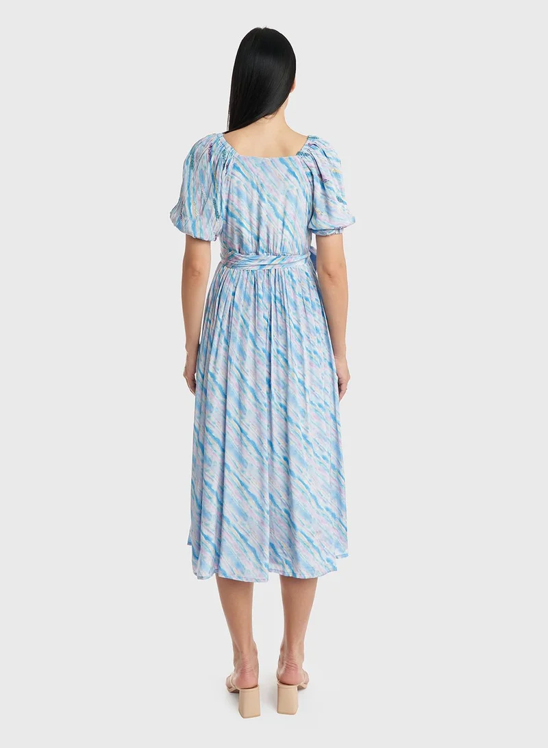 KASHKHA Water color wide elastic shoulder Viscose Dress