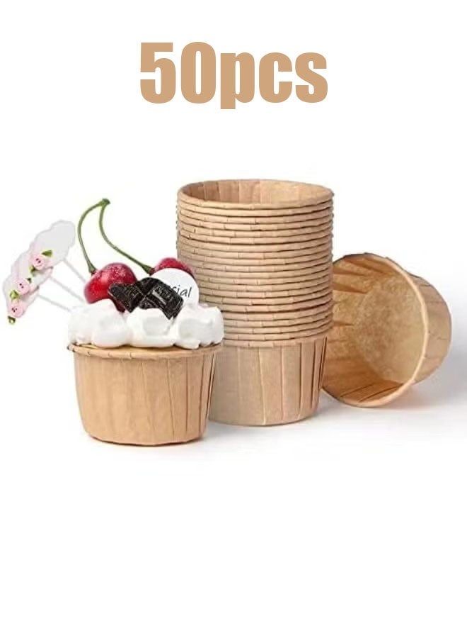 إيليلي ٥٠ قالب كب كيك ورقي بني قياسي الحجم، أكواب خبز مقاومة للدهون، أكواب خبز مافن، ورق تغليف متين مقاوم للدهون، مثالي لحفلات الزفاف وأعياد الميلاد والحفلات والهدايا - Image 2