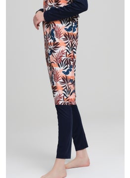Nehar Leaf Patterned Navy Blue Vest 3 Piece Hijab Swimsuit Set 2223  - Image 4