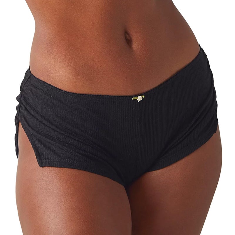 KMBANGI Y2k Sexy Micro Shorts for Women Low Waist Side Slit Mini Boyshorts Slim Pajamas Shorts Lounge Pjs Bottoms Sleepwear(Cute Black,M) - Image 1