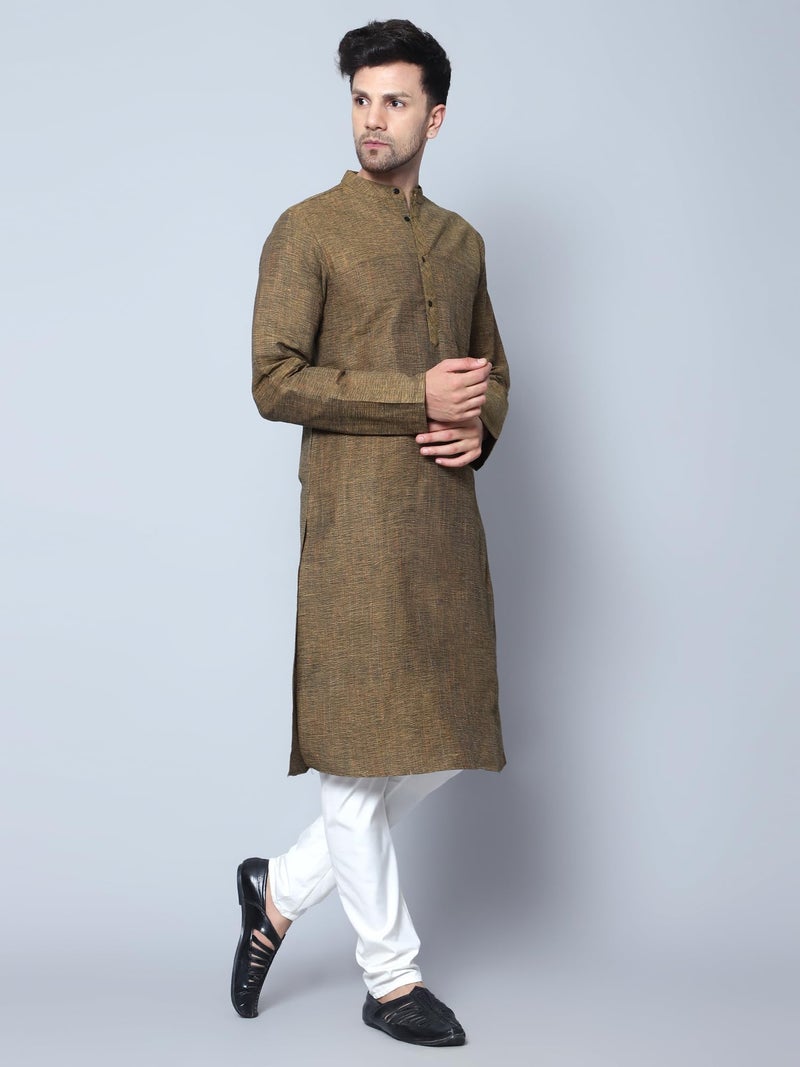 LATEST CHIKAN Men's Cotton Regular Fit Textured Long Kurta Full Sleeves - Casual Ethnic Wear -LK-DBL-MGR-42 Mehndi Green - Image 3