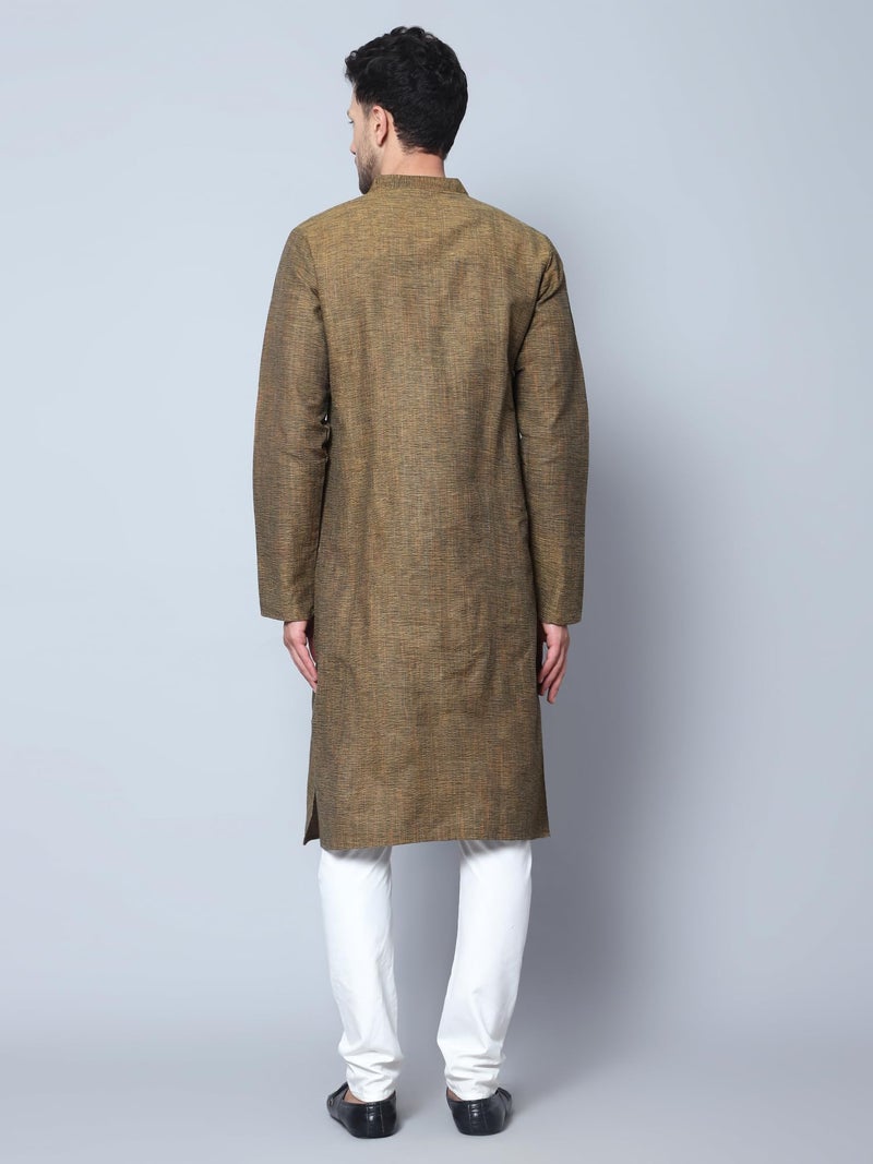 LATEST CHIKAN Men's Cotton Regular Fit Textured Long Kurta Full Sleeves - Casual Ethnic Wear -LK-DBL-MGR-42 Mehndi Green - Image 4