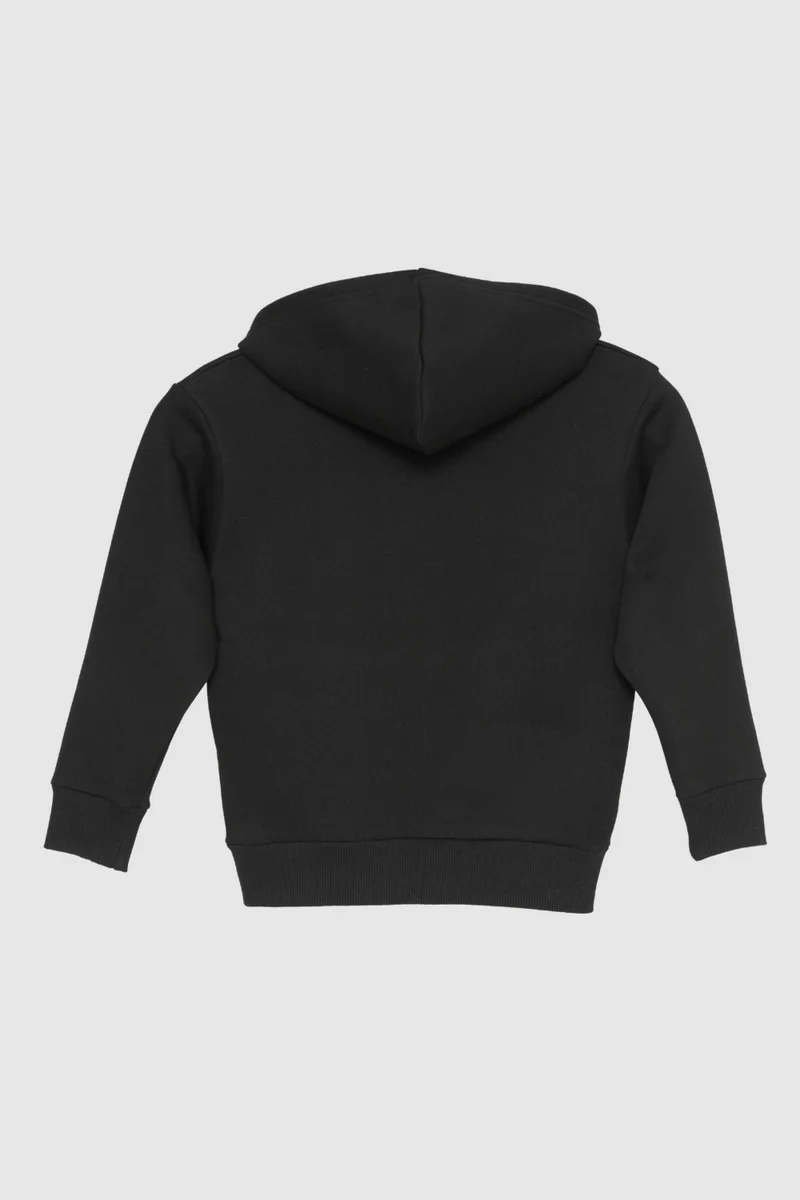 Mrs & Kids Winter Black Hooded Girl's Black Oversize Printed Sweatshirt Hoodie