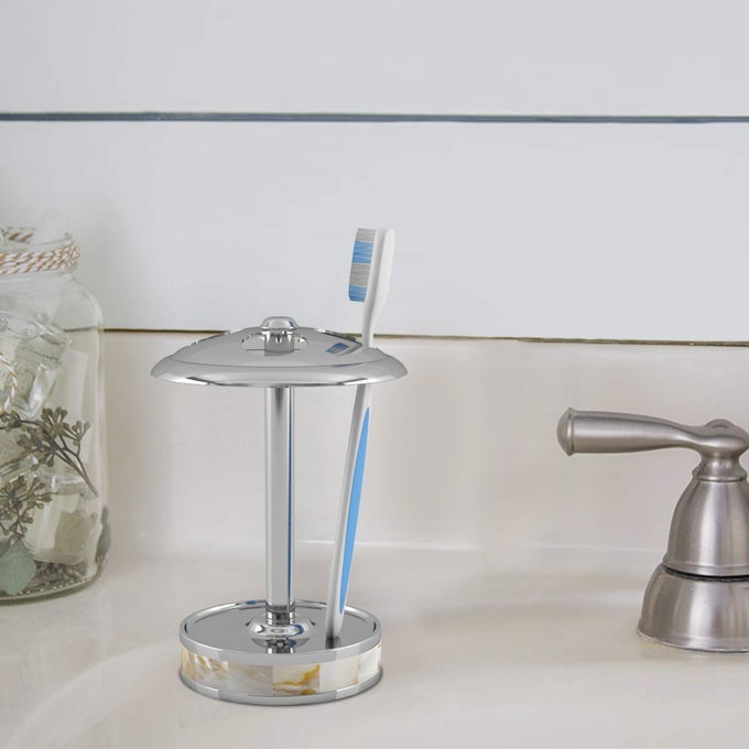 NU STEEL JA4H JAKARTA TOOTHBRUSH HOLDERS STORAGE BATH COLLECTION BATHROOM VANITY COUNTERTOPS METAL WITH MOTHER OF PEARL FINISH SMALL MOP SHINY