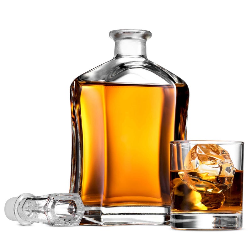 Paksh Novelty Paksh Capitol Glass Decanter with Airtight Geometric Stopper - Whiskey Decanter for Wine, Bourbon, Brandy, Liquor, Juice, Water, Mouthwash. Italian Glass | 23.75 oz  - Image 2