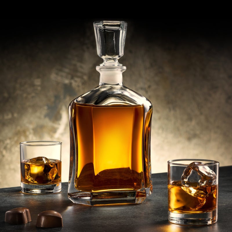 Paksh Novelty Paksh Capitol Glass Decanter with Airtight Geometric Stopper - Whiskey Decanter for Wine, Bourbon, Brandy, Liquor, Juice, Water, Mouthwash. Italian Glass | 23.75 oz  - Image 3