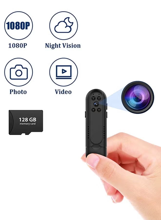 Mini Body Camera, HD 1080P Wearable Recorder Video Mini Camera, Video Recorder with Night Vision, Included 128G Card, Loop Recording for Motion Detection, Portable Pocket Cam for Outdoor Sport, Home Security - Image 1