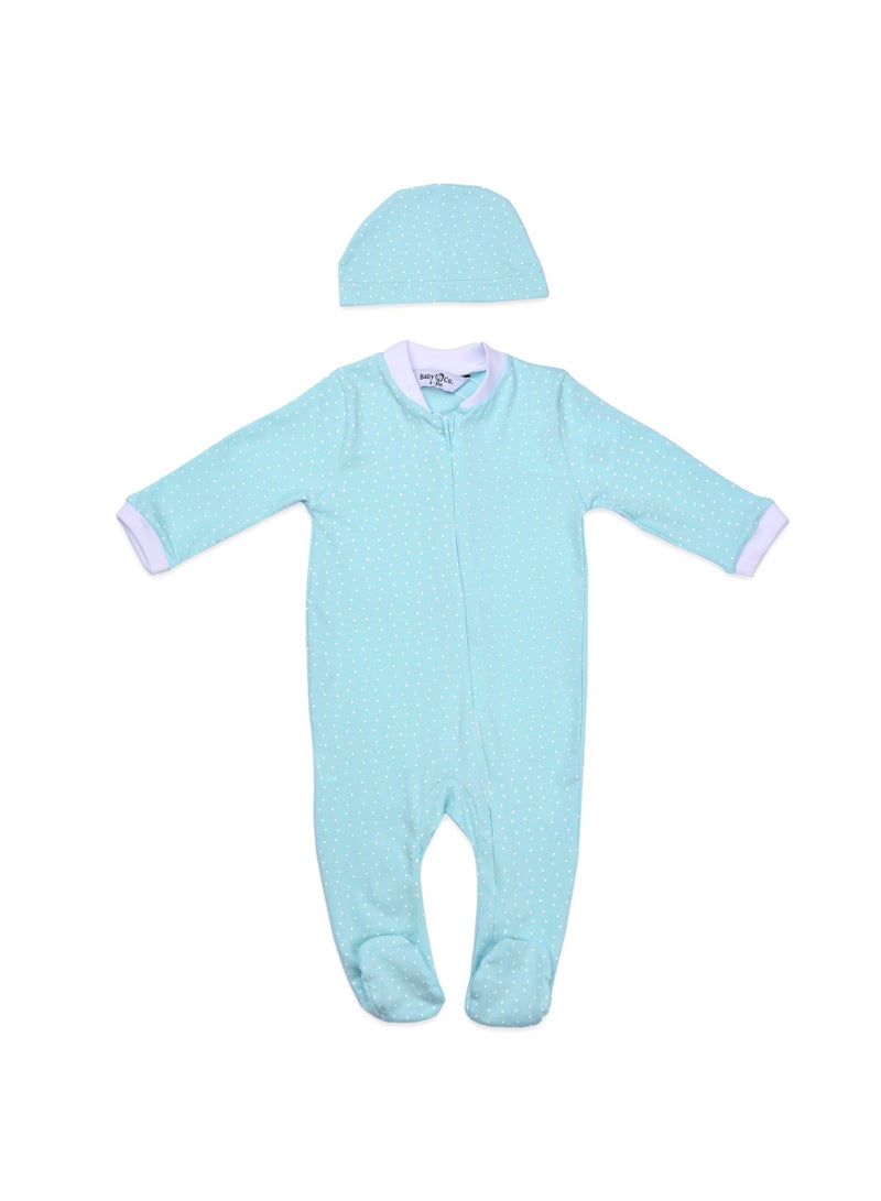 Baby Co. Sky blue Baby suit with Ice cap. - Image 1