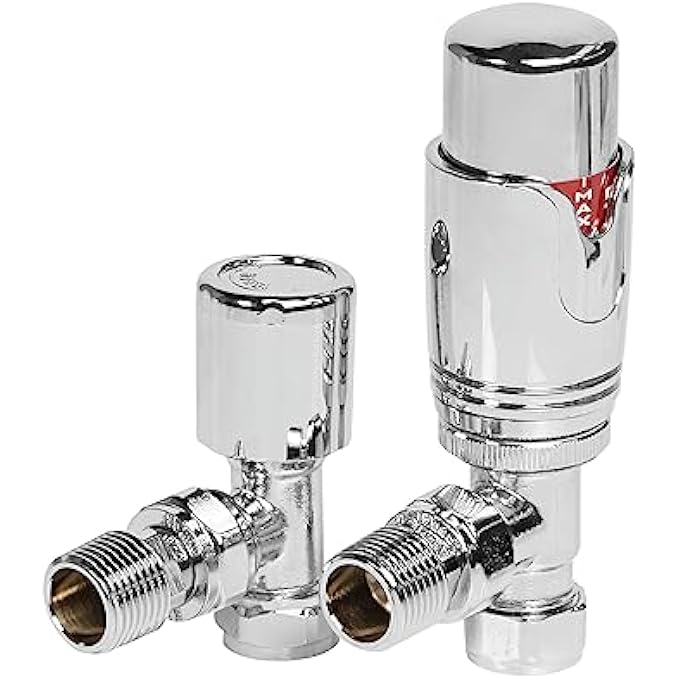 THERMOSTATIC RADIATOR VALVES AND ANGLED LOCKSHIELD VALVE - CLASSY AND MODERN DESIGN 1/2" X 15MM ANGLED RADIATOR VALVES (CHROME) - Image 1