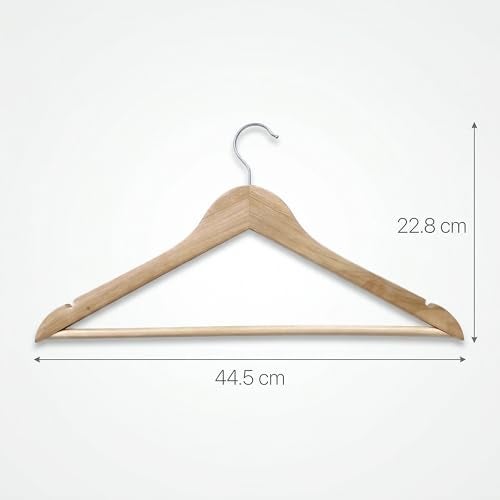 VERAT Wooden Hangers for Clothes Heavy Duty Wooden Coat Hangers with Notches & Pant Bar, 360 Degree Swivel Hook, Clothes Hangers Durable Wardrobe Hangers for Suits & Jackets (D-Brown, 10 pcs) - Image 2