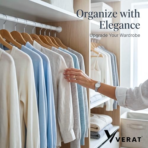VERAT Wooden Hangers for Clothes Heavy Duty Wooden Coat Hangers with Notches & Pant Bar, 360 Degree Swivel Hook, Clothes Hangers Durable Wardrobe Hangers for Suits & Jackets (D-Brown, 10 pcs) - Image 3