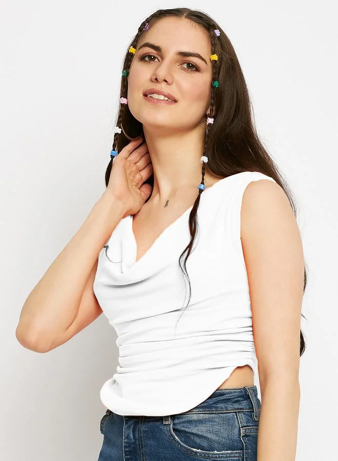 Uptownie White Stretchable Fitted Crop Top