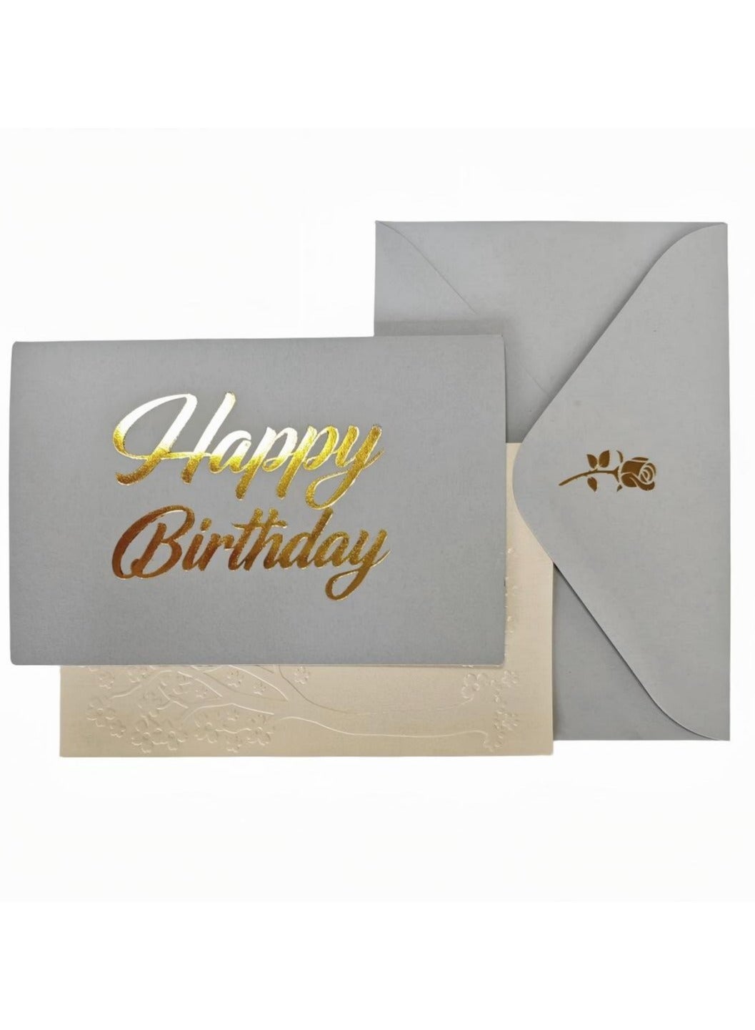 Premium Birthday Card with Gold Embossing,Luxury Gray Happy Birthday to You Card With Envelope And Seal - Gift for Boyfriend,Mum,Daddy - Postcard