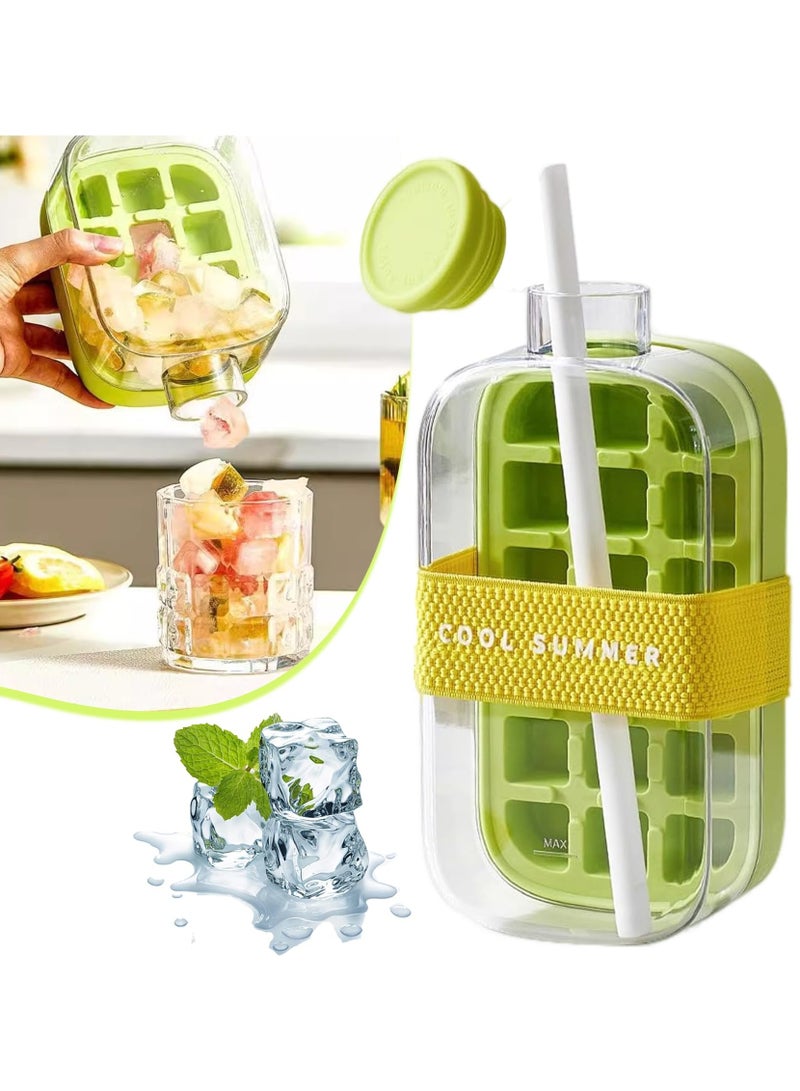 Ice Cube Bottle - 2 in 1 Touch-Free Ice Cube Tray Water Bottle, 2-in-1 Ice Cube Tray & Bottle, Easy Ice Release for Freezer, Perfect, For Coffee, Juice, And Beverages ( 800ml)  - Image 1