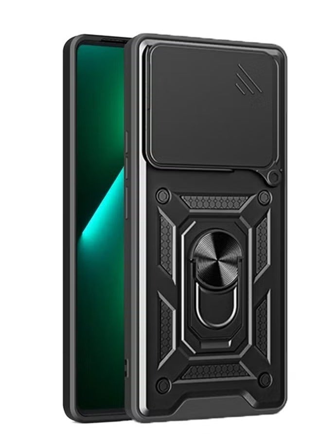 إيتيل A50 4G الهاتف المحمول القضية ، انزلاق الكاميرا عدسة الغطاء ، 360 درجة قوس الدورية خاتم ، ودعم المغناطيسي سيارة الهاتف المحمول حالة صدمة الأسود - Image 1