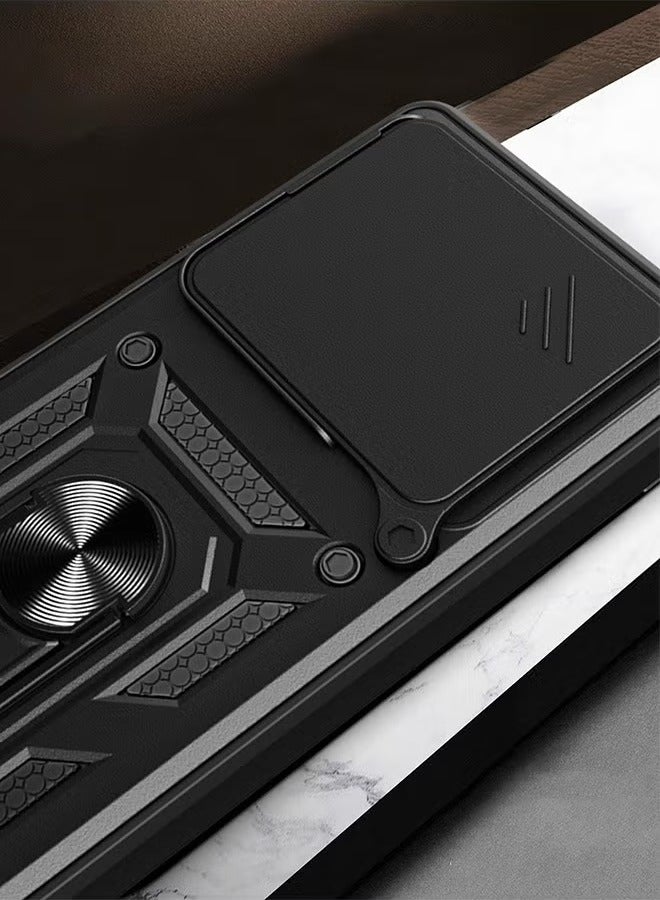 إيتيل A50 4G الهاتف المحمول القضية ، انزلاق الكاميرا عدسة الغطاء ، 360 درجة قوس الدورية خاتم ، ودعم المغناطيسي سيارة الهاتف المحمول حالة صدمة الأسود - Image 2