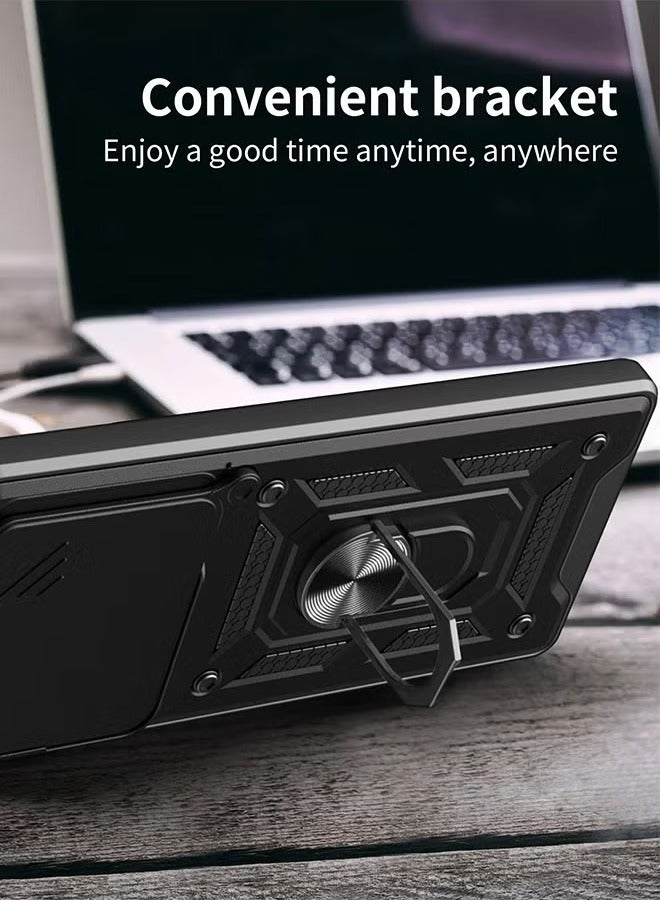 إيتيل A50 4G الهاتف المحمول القضية ، انزلاق الكاميرا عدسة الغطاء ، 360 درجة قوس الدورية خاتم ، ودعم المغناطيسي سيارة الهاتف المحمول حالة صدمة الأسود - Image 3