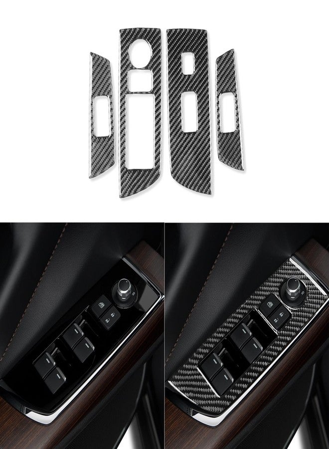 PJFUS Real Premium Carbon Fiber Sticker Car Window Lift Switch Control Button Panel Cover Trim Compatible with Mazda CX-9 CX9 2016 2017 2018 2019 2020 2021 2022 2023 Auto Interior Accessories Black - Image 1