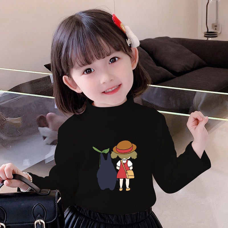 Children'S Base Shirt Half-High Collar Girl'S White Baby'S Long-Sleeved T-Shirt De-Velvet Base T-Shirt - Image 1