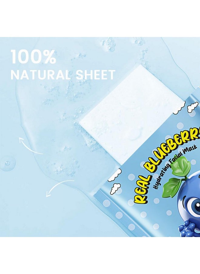 AMY'S DIARY - AMY'S DIARY 8 PCS Real Hydrating Nature Face Masks Skincare, Hyaluronic Acid, Vitamin C and E, Chamomile, Korean Beauty Essence Facial Paper Sheet Mask for Skin Care Moisturizing (Blueberry) - Image 1