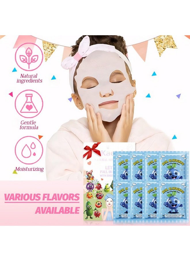 AMY'S DIARY - AMY'S DIARY 8 PCS Real Hydrating Nature Face Masks Skincare, Hyaluronic Acid, Vitamin C and E, Chamomile, Korean Beauty Essence Facial Paper Sheet Mask for Skin Care Moisturizing (Blueberry) - Image 1