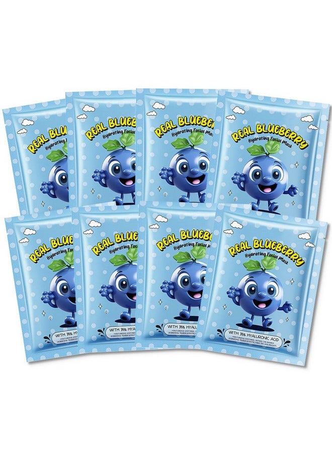 AMY'S DIARY - AMY'S DIARY 8 PCS Real Hydrating Nature Face Masks Skincare, Hyaluronic Acid, Vitamin C and E, Chamomile, Korean Beauty Essence Facial Paper Sheet Mask for Skin Care Moisturizing (Blueberry) - Image 1