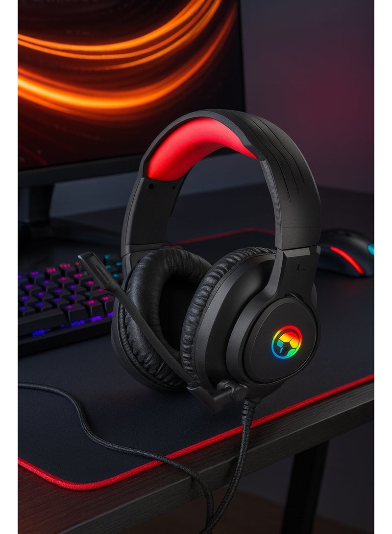 G8958 Wired Gaming Headset – Stereo with Surround Sound and RGB Lighting – Omnidirectional High-Fidelity Microphone – Black - Image 2