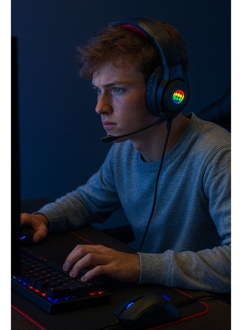 G8958 Wired Gaming Headset – Stereo with Surround Sound and RGB Lighting – Omnidirectional High-Fidelity Microphone – Black - Image 3