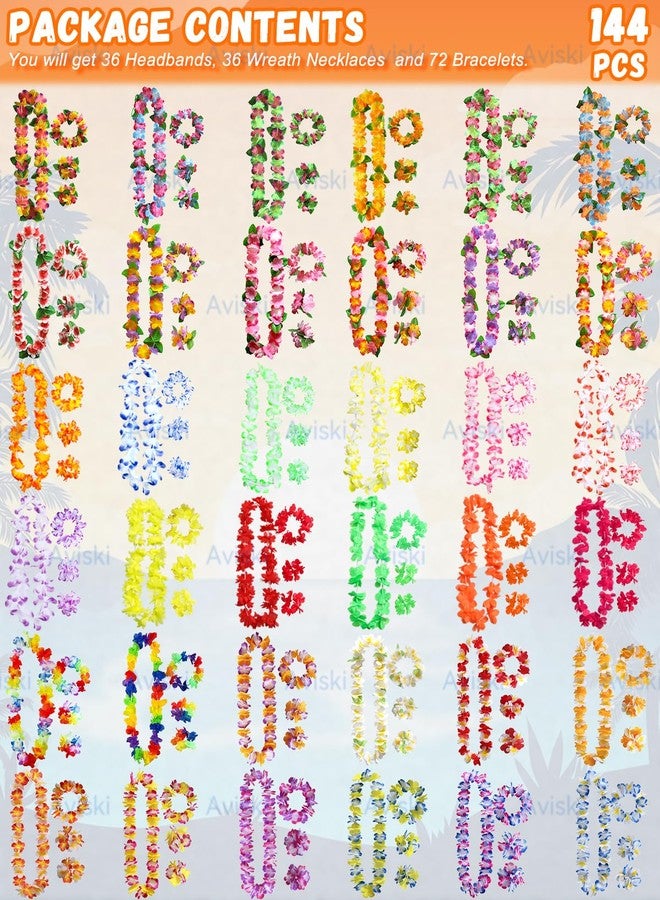 Aviski 144 Pieces Hawaiian Leis Party Decorations, Hawaiian Flower Necklace Flowers Bracelets Headband, for Tropical Hawaiian Party Theme Beach Party Hawaiian Night Bar Beach Vacation - Image 2