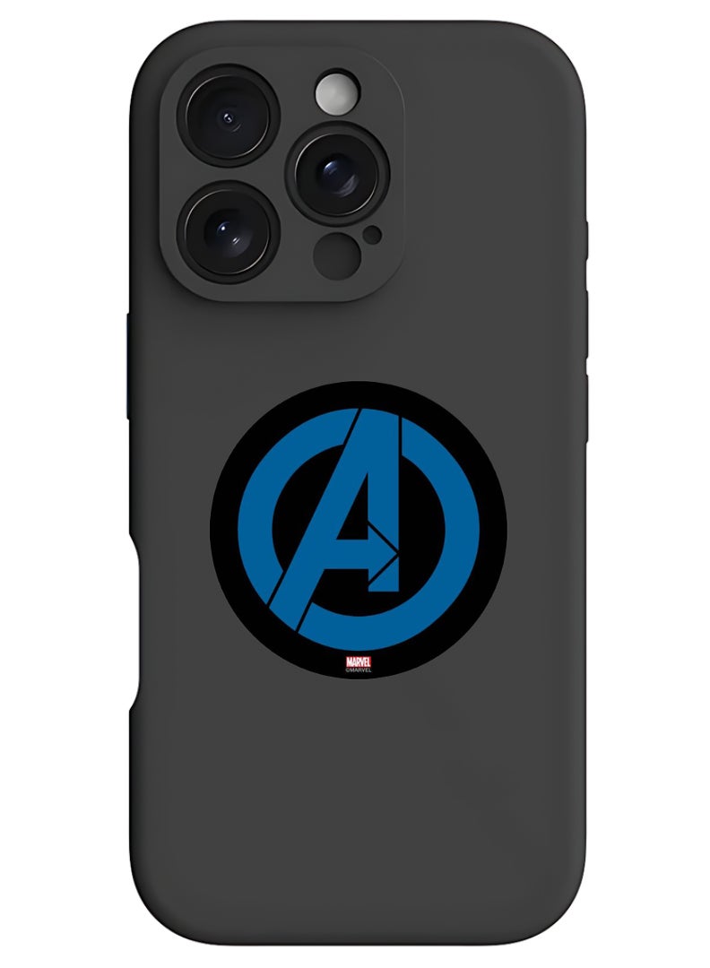 Theodor iPhone 16 Pro Max Black Protective Slim Fit Case Liquid Silicone Cover with Full Body Protection Anti-Scratch Shockproof Case For iPhone - Avengers logo - Image 1