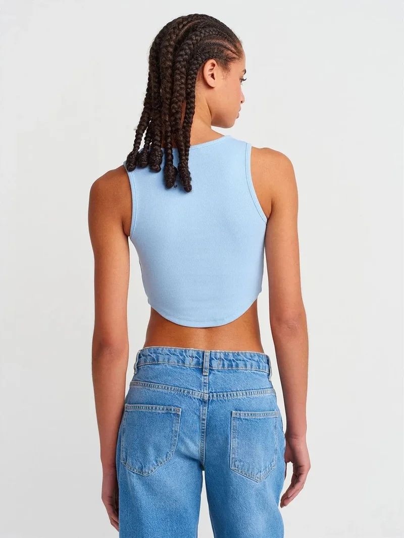 ديلفين DILVIN Women's Ribbed Crop Blouse With Buttons