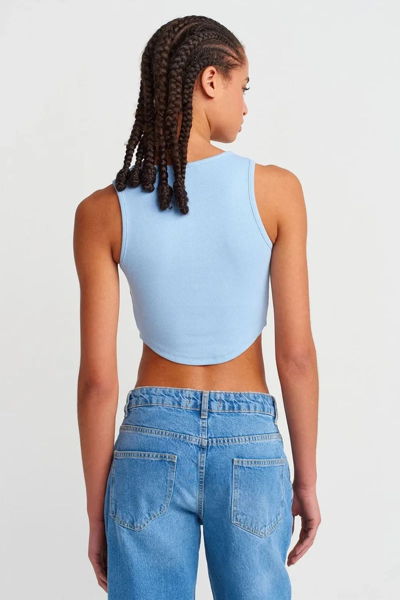 Dilvin Baby Blue DILVIN Women's Ribbed Crop Blouse With Buttons for Women | Best Price UAE